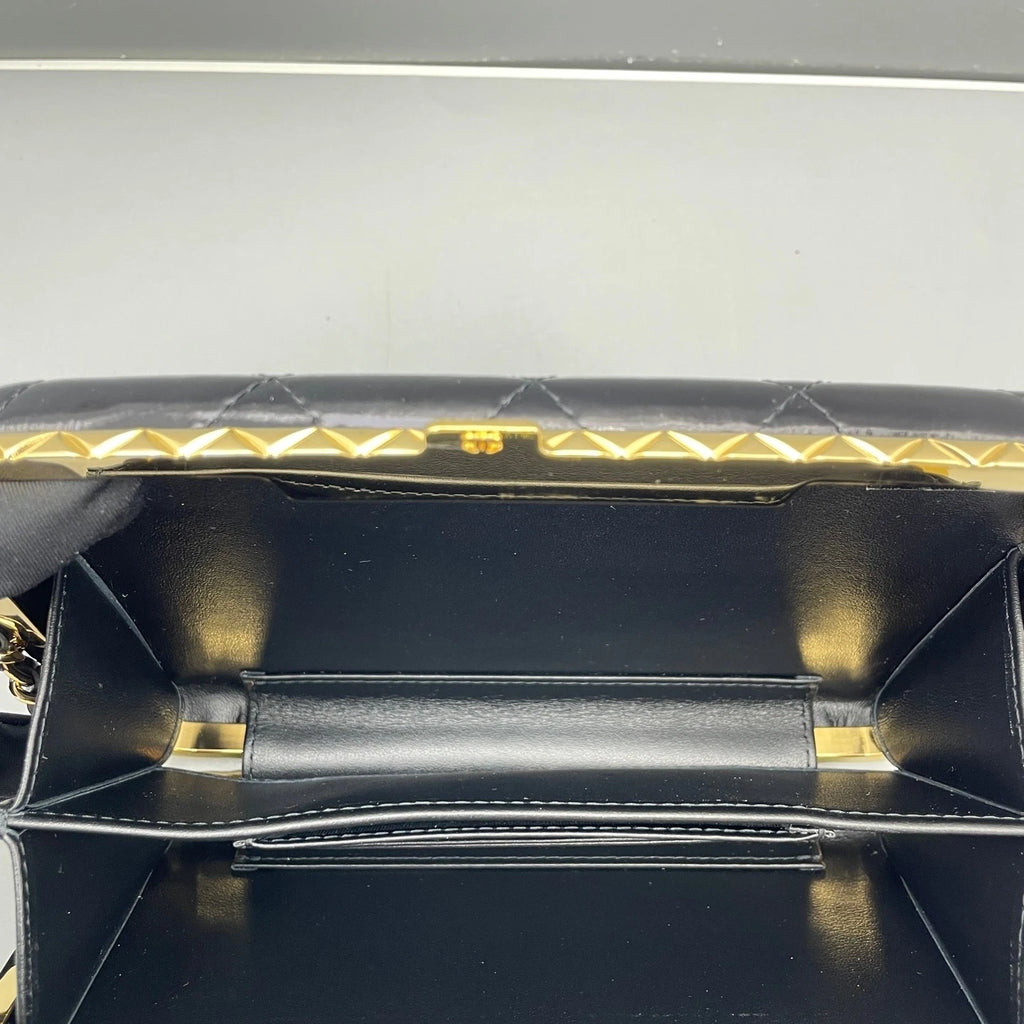 Chanel Black Gold Patent Leather Clutch Bag For Women