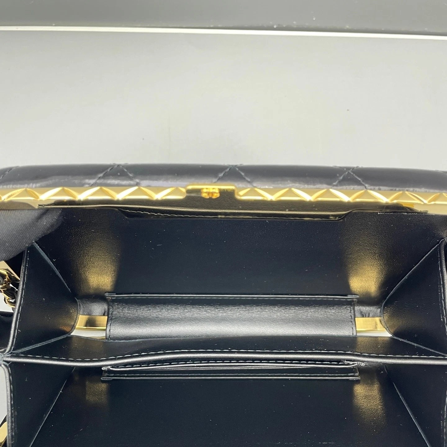 Chanel Black Gold Patent Leather Clutch Bag For Women