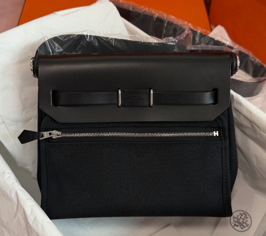 Hermes Herbag Mini Shoulder Bag Black Silver Unisex Adults Classic Fashion
