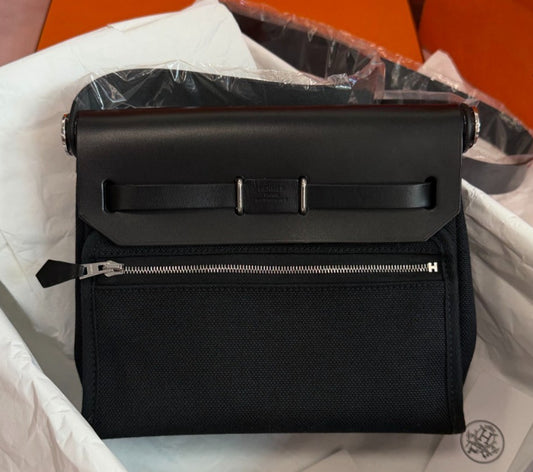 Hermes Herbag Mini Shoulder Bag Black Silver Unisex Adults Classic Fashion
