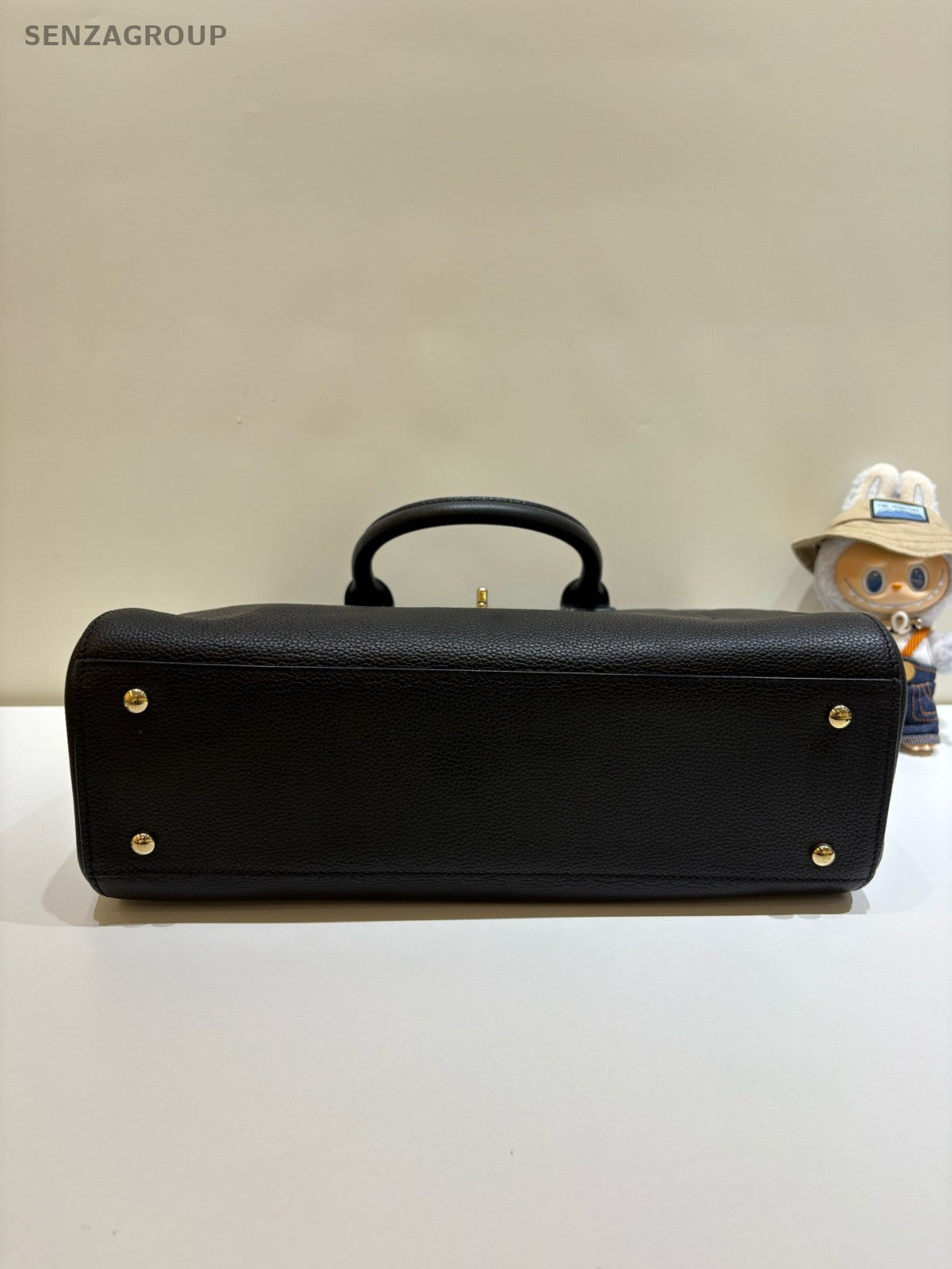 CHANEL Cerf Tote Double Handle Black Gold Women Vintage
