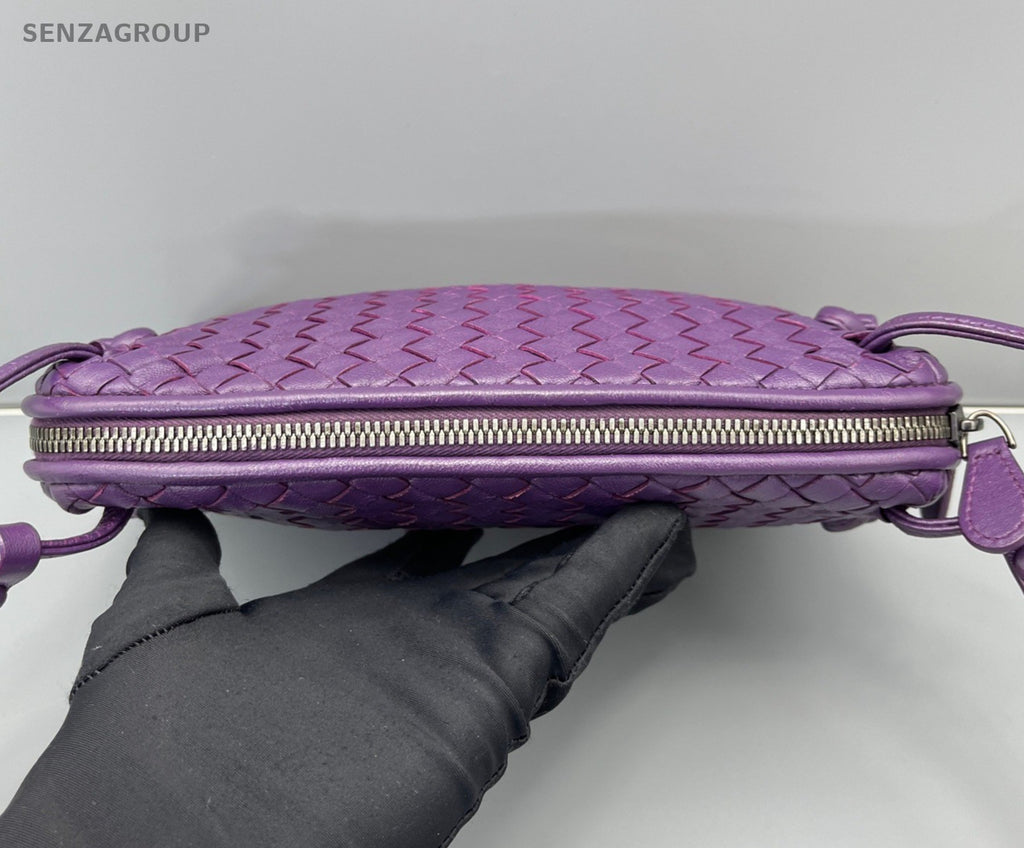 Bottega Veneta Intrecciato 2Way Crossbody Shoulder Bag Purple Silver Women