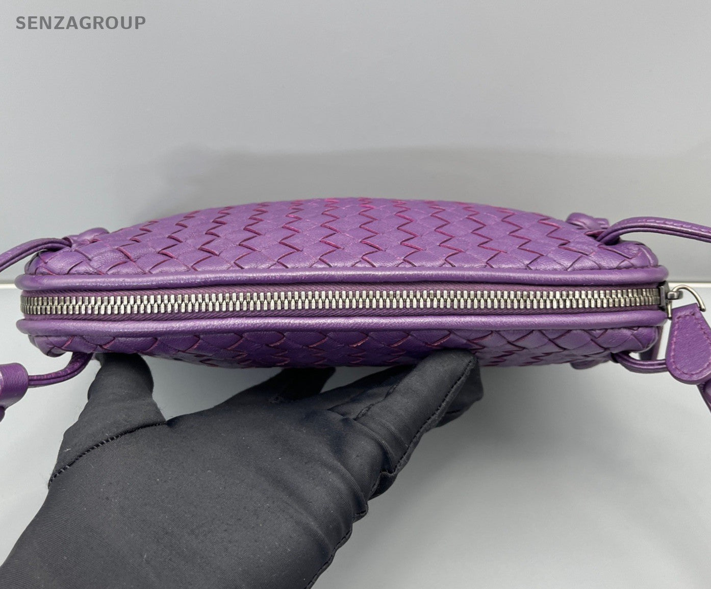 Bottega Veneta Intrecciato 2Way Crossbody Shoulder Bag Purple Silver Women