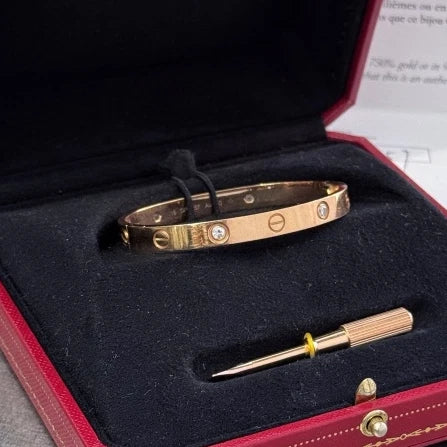 Cartier Love Classic Bracelet 4Diamonds Rose Gold 18k AU750 Double Screw Size16