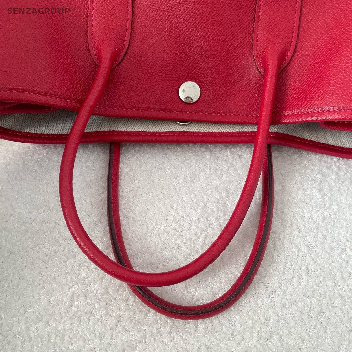 Hermes Garden Party30 Top Handle Bag Red Silver Used Women Classic Fashion