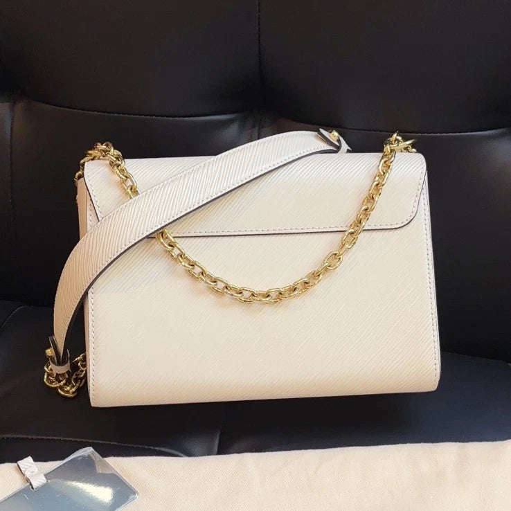 Louis Vuitton Twist MM Chain Shoulder Crossbody Bag White Gold Women Classic