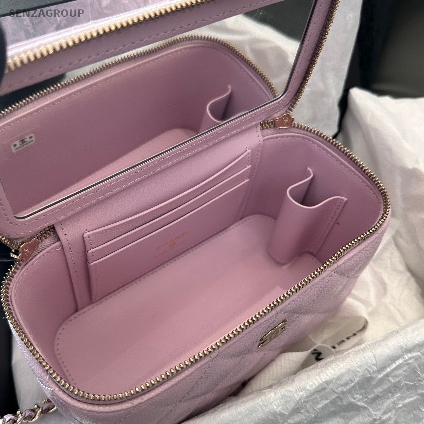 Chanel Vanity Case Chain Shoulder Bag Crossbody Pink Gold Diamond Women Classic