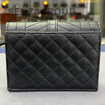 Saint Laurent Black Gold Leather Envelope Cardholder Wallet Women's Classic