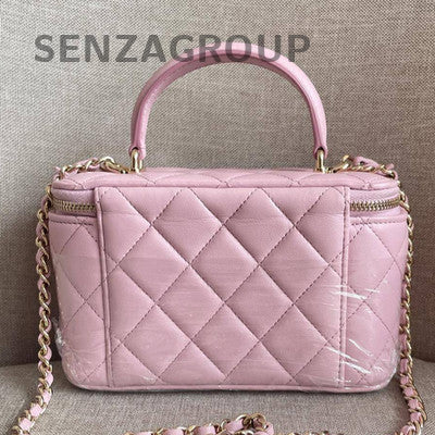 Chanel 24A Vanity Case Chain Shoulder Bag Pink Gold CC Logo