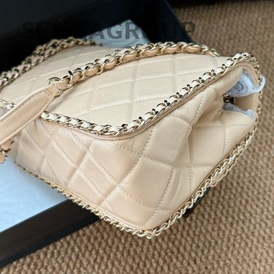 Chanel Classic Flap Beige Gold Hardware Quilted Chain Shoulder Bag