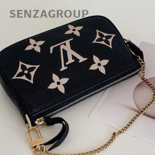 Louis Vuitton Monogram Mini Chain Handbag Black White Gold Women Classic