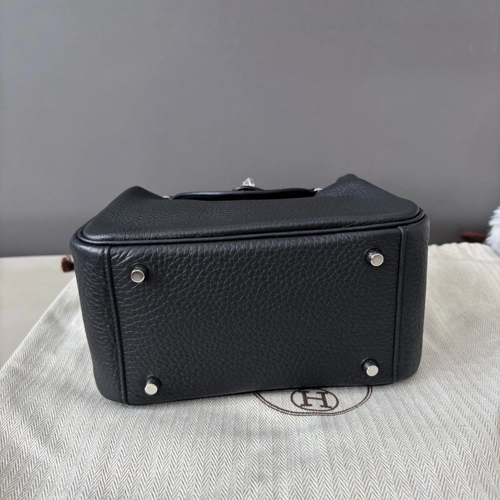 Hermes Lindy Mini Top Handle Shoulder Bag Black Silver Women Classic