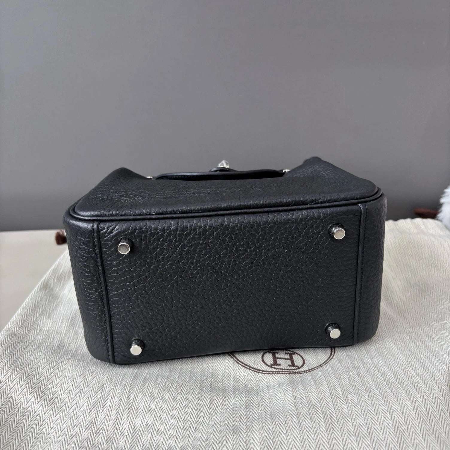 Hermes Lindy Mini Top Handle Shoulder Bag Black Silver Women Classic