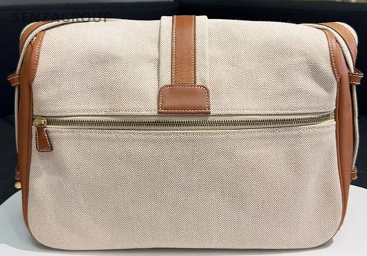 Hermes Bourlingue Canvas Shoulder Bag Crossbody Gold Brown Women Classic