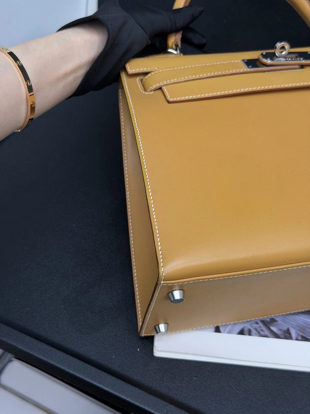 Hermes Kelly28 Top Handle Bag Crossbody Brown Used Women Classic Fashion