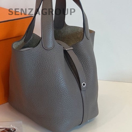 Hermes Picotin18 Lock Silver Hardware Tote Bag Gray Used Women Classic Deisgner