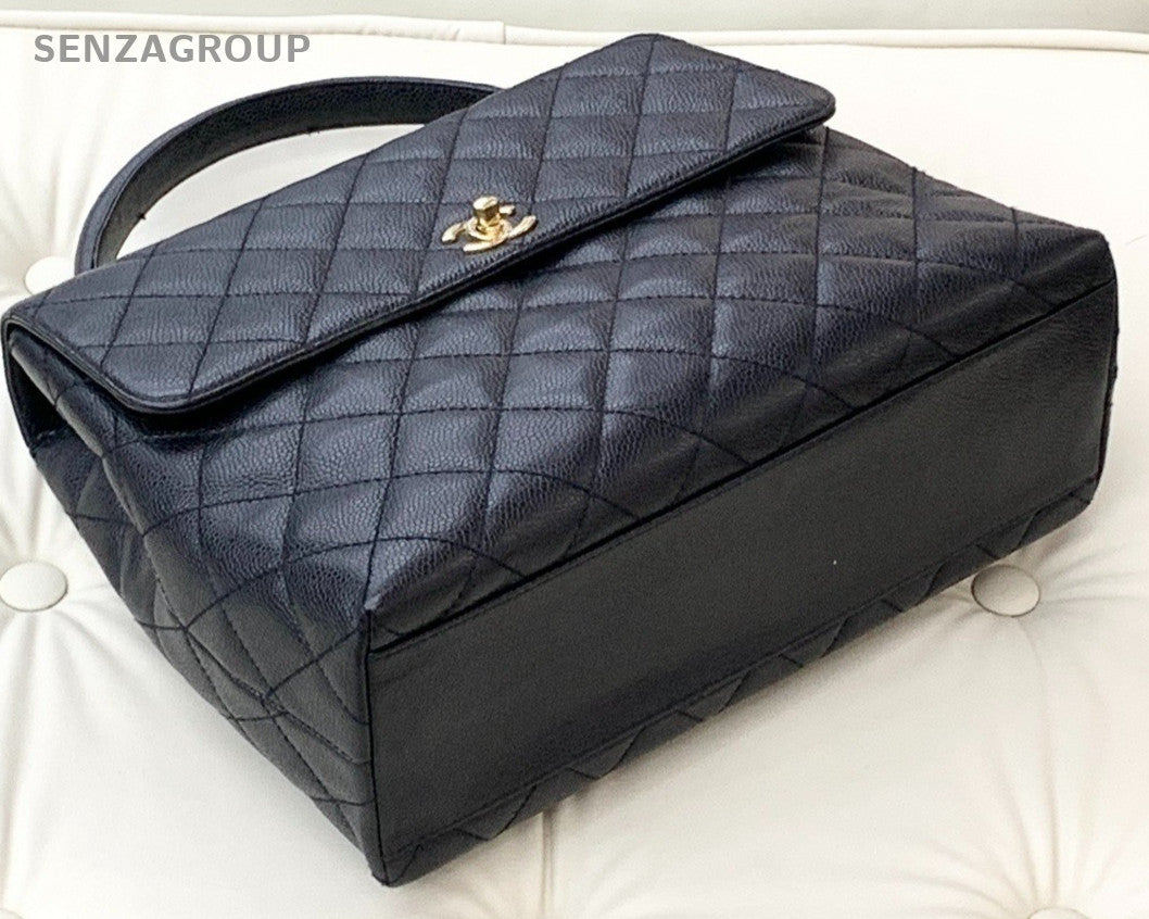 Chanel Vintage Kelly Caviar Leather Handbag Top Handle Bag Women Black