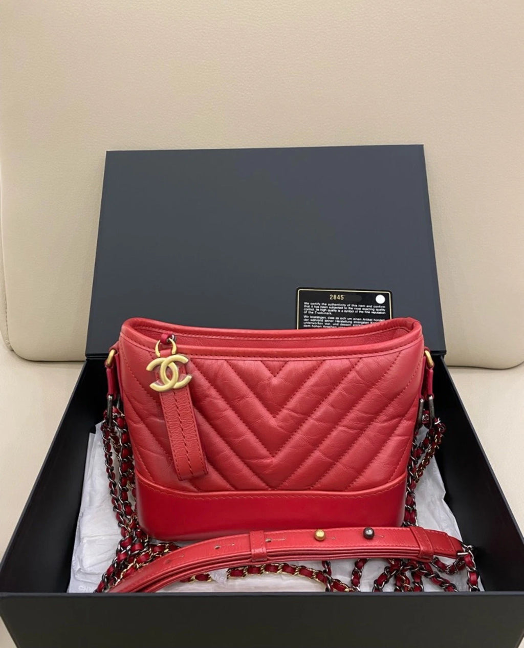 CHANEL Women Small Gabrielle V Pattern Red Crossbody Shoulder Bag