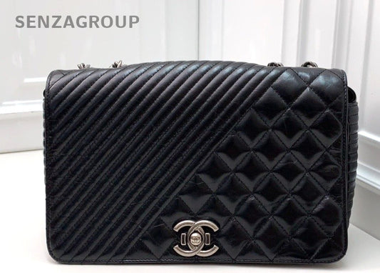 CHANEL Calfskin Leather Chain Strap Shoulder Crossbody Bag Women Black