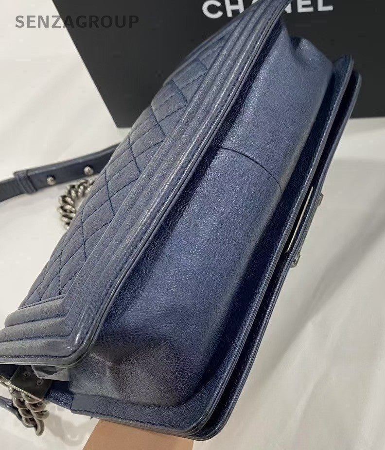 CHANEL Leboy MM Navy Blue Calfskin Chain Shoulder bag Women