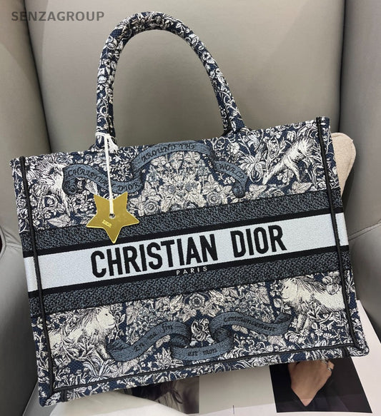 Christian Dior Lucky Tote Top Handle Bag Black Used Women Classic Fashion