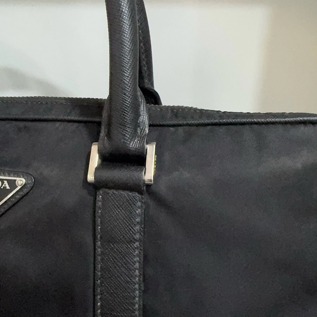PRADA Black Nylon Leather Briefcase Handbag Crossbody Bag For Women