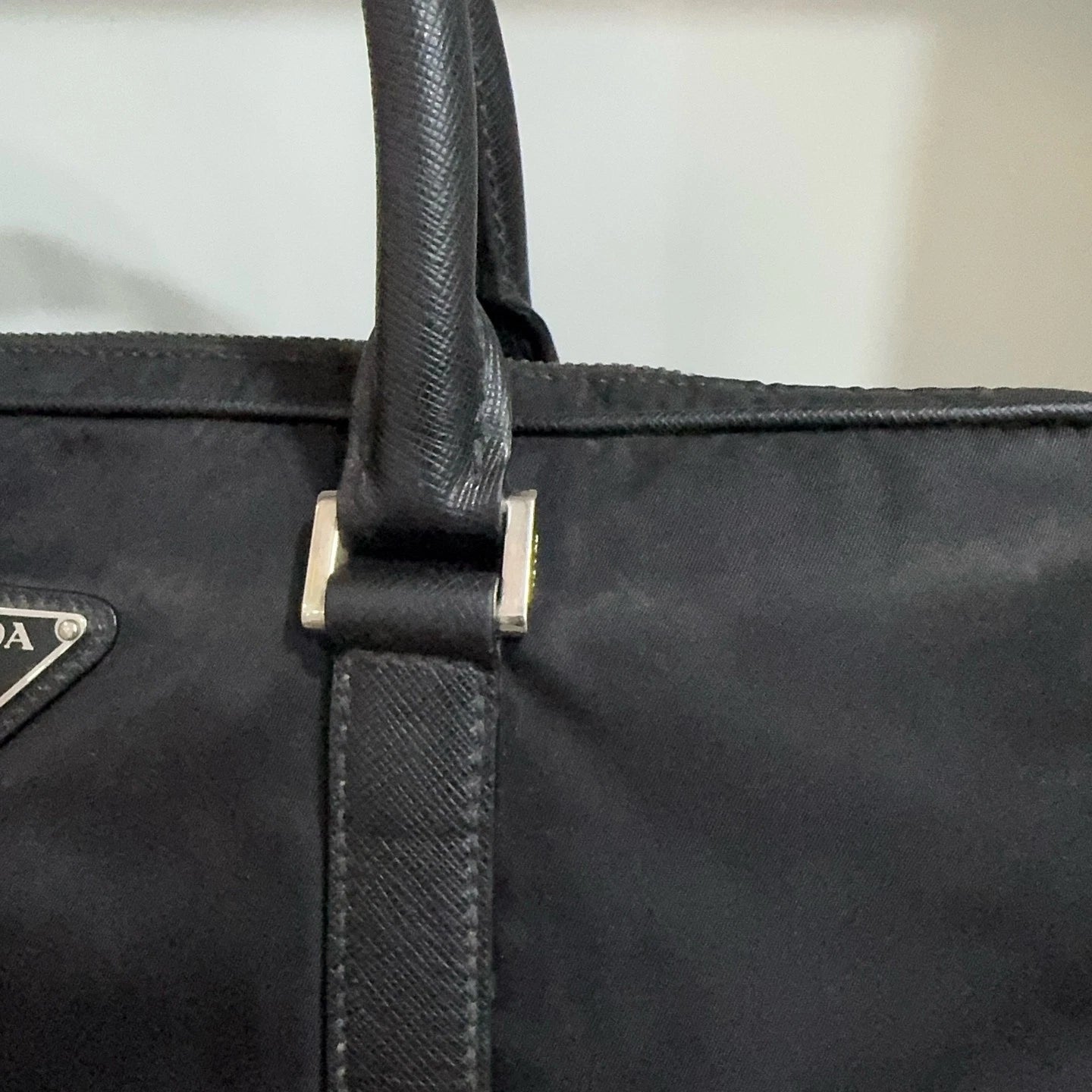 PRADA Black Nylon Leather Briefcase Handbag Crossbody Bag For Women