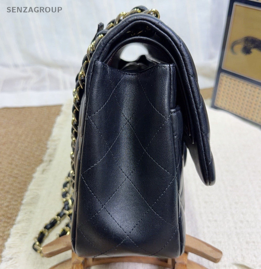 Chanel Classic Flap GM Lambskin Chain Shoulder Bag Black Gold Women Diamond