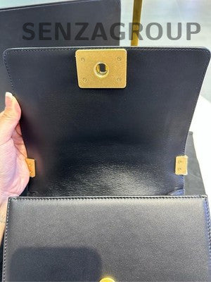Chanel Le Boy Small Black Gold Quilted Calfskin Chain Shoulder Bag