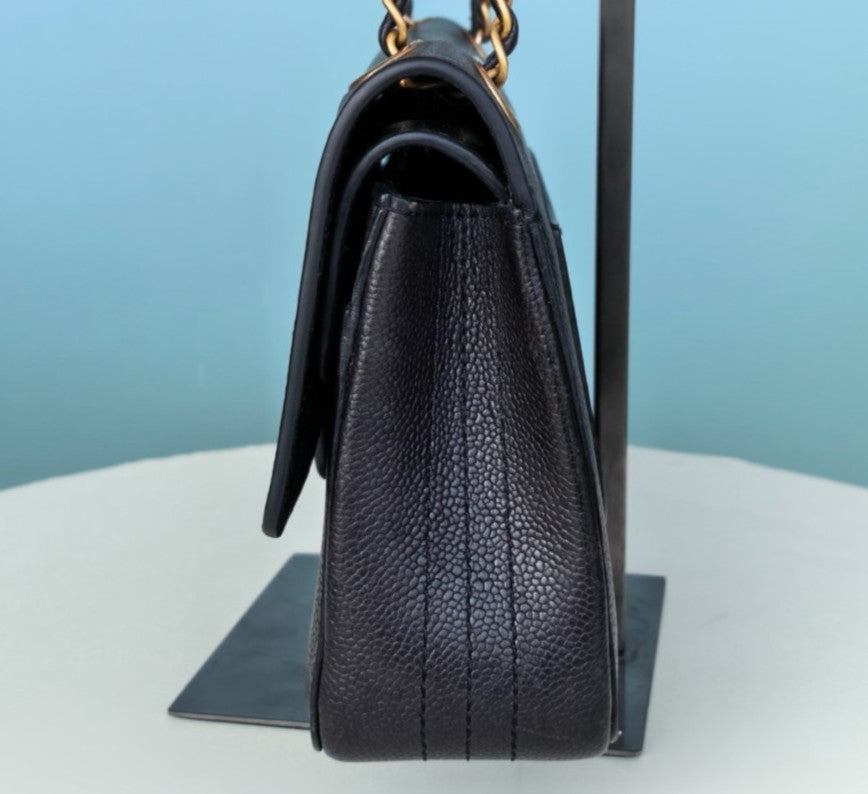 Chanel Classic Flap Chain Calfskin Shoulder Bag Crossbody Black Gold Women