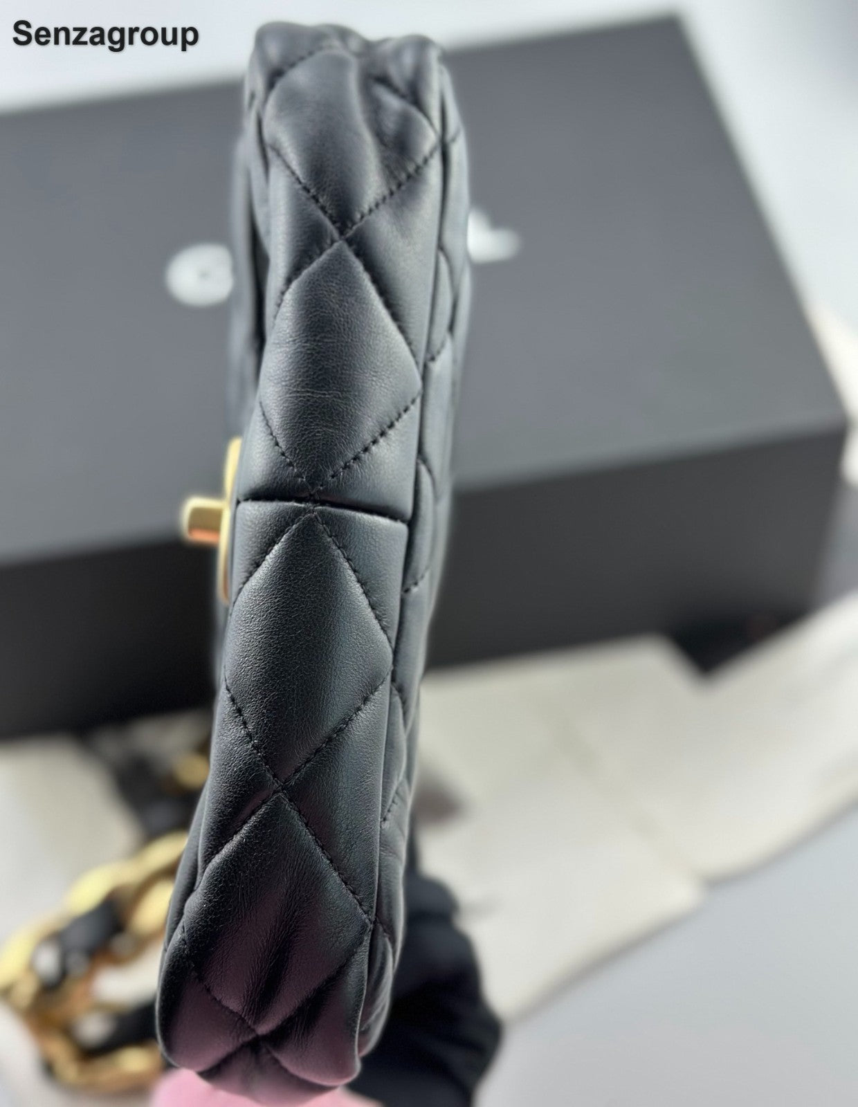 Chanel Classic Flap Chain Shoulder Bag Diamond Black Gold Women Fashion