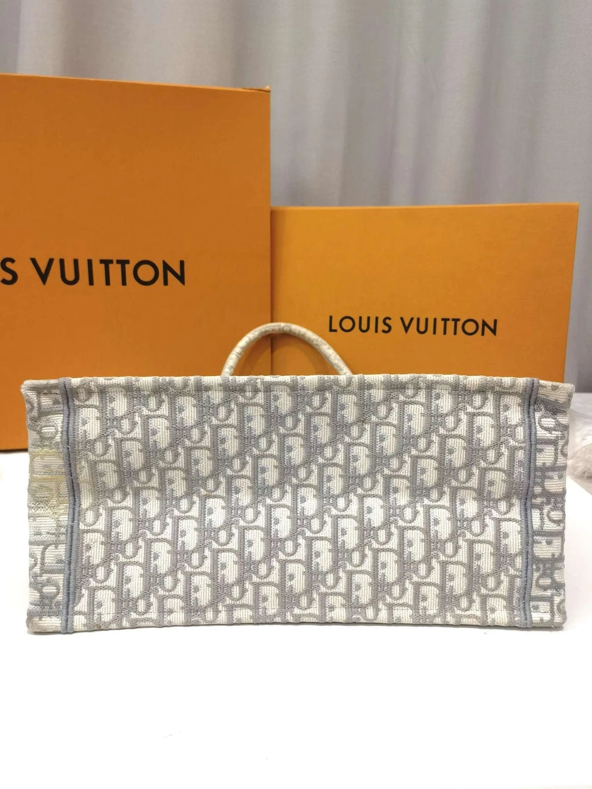 Dior Canvas Book Tote Gray Top Handle Bag For Women