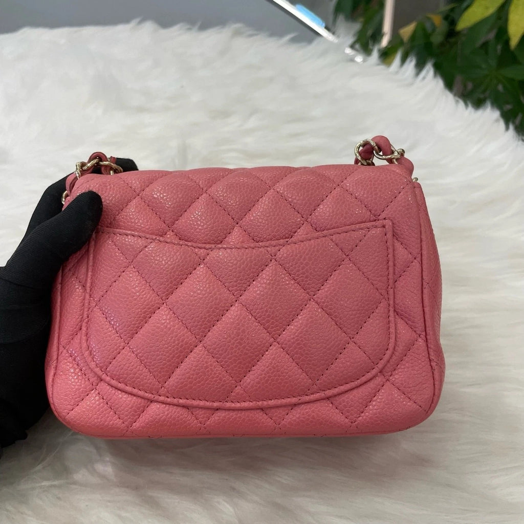 Chanel Classic Square Mini Flap Bag Pink Gold Chain Crossbody For Women