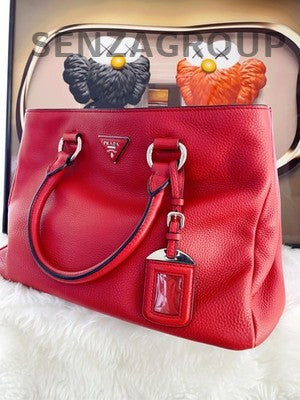 Prada Red Leather Handbag Shoulder Bag for Women