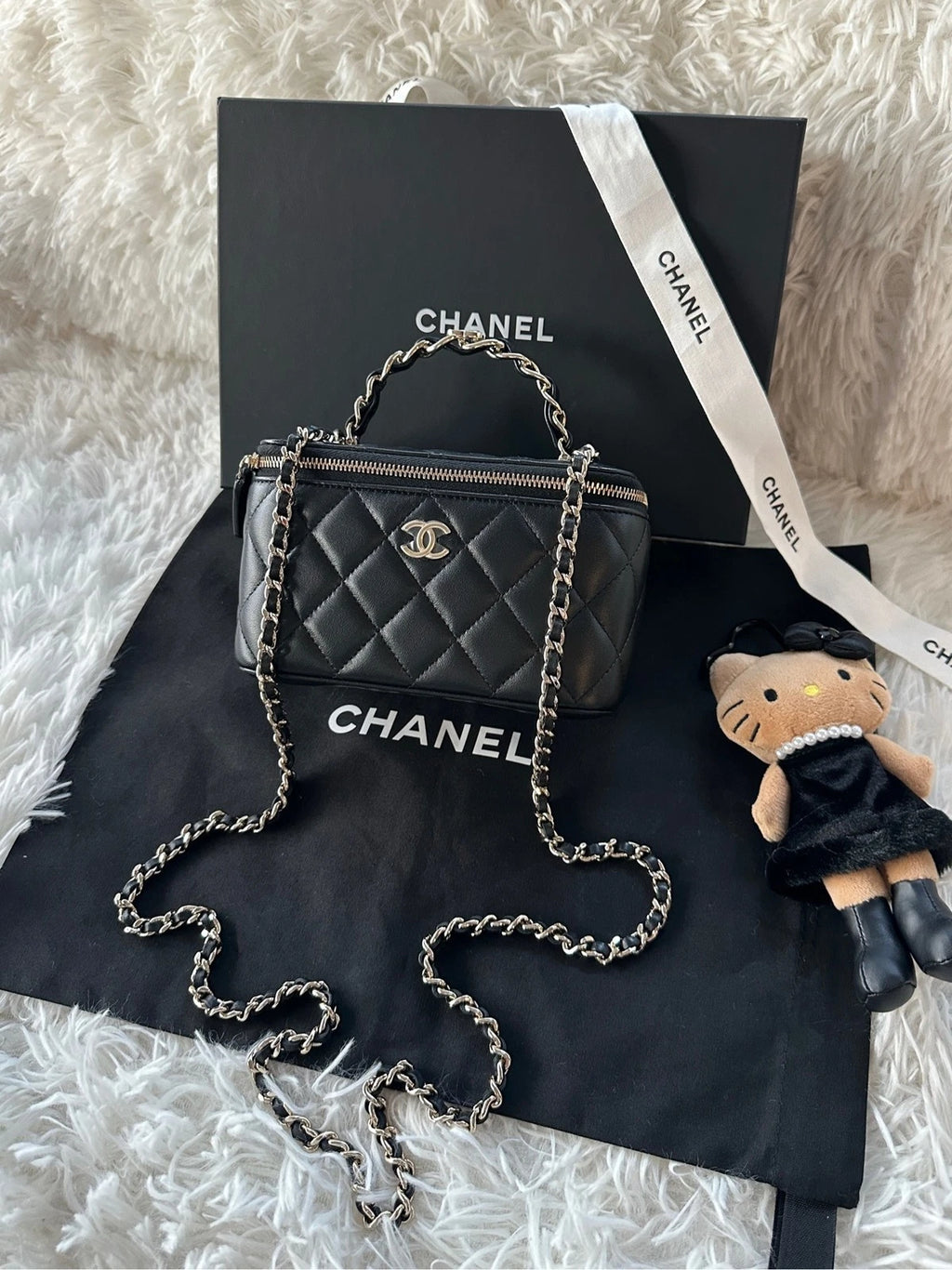 Chanel Logo Top Handle Long Box Black Lambskin Bag For Women