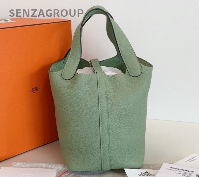Hermes Picotin18 Top Handle Bag Green Silver Used Women Fashion Classic