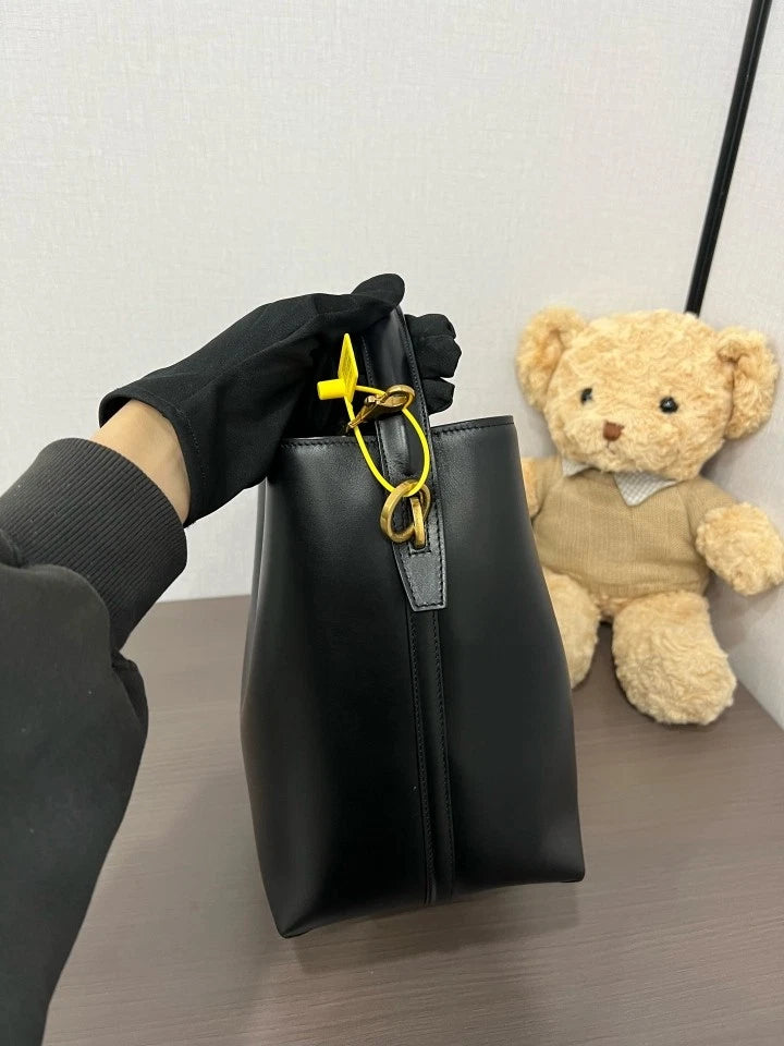 YSL Black Calfskin Hobo Bucket Bag For Women