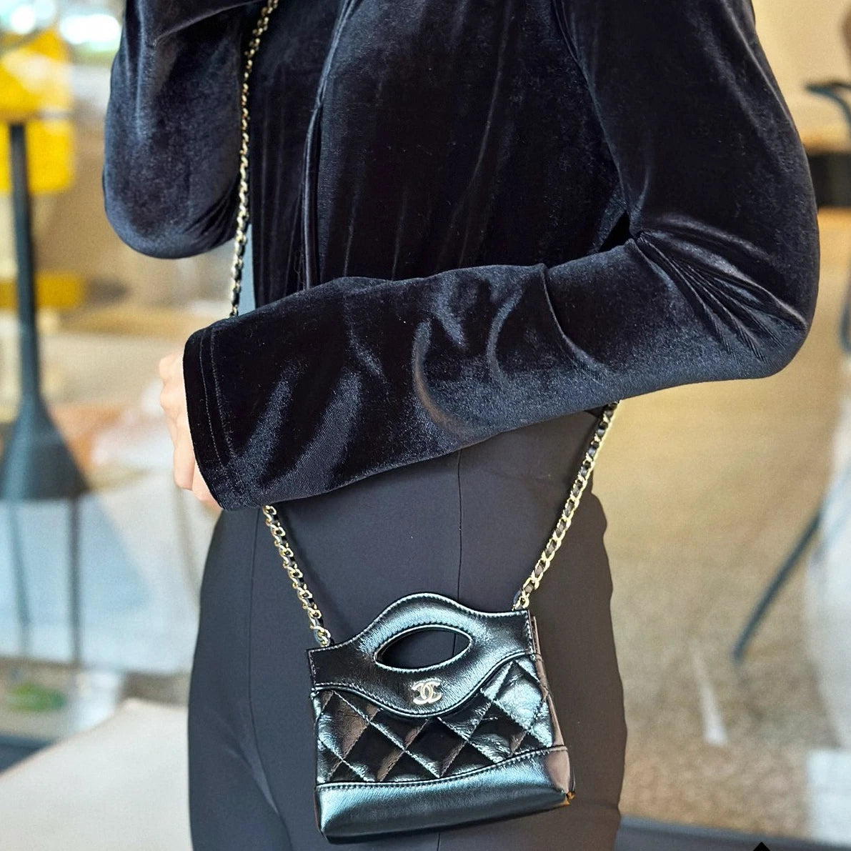Chanel 31Bag Mini Lambskin Top Handle Shoulder Crossbody Bag Black Gold Women S