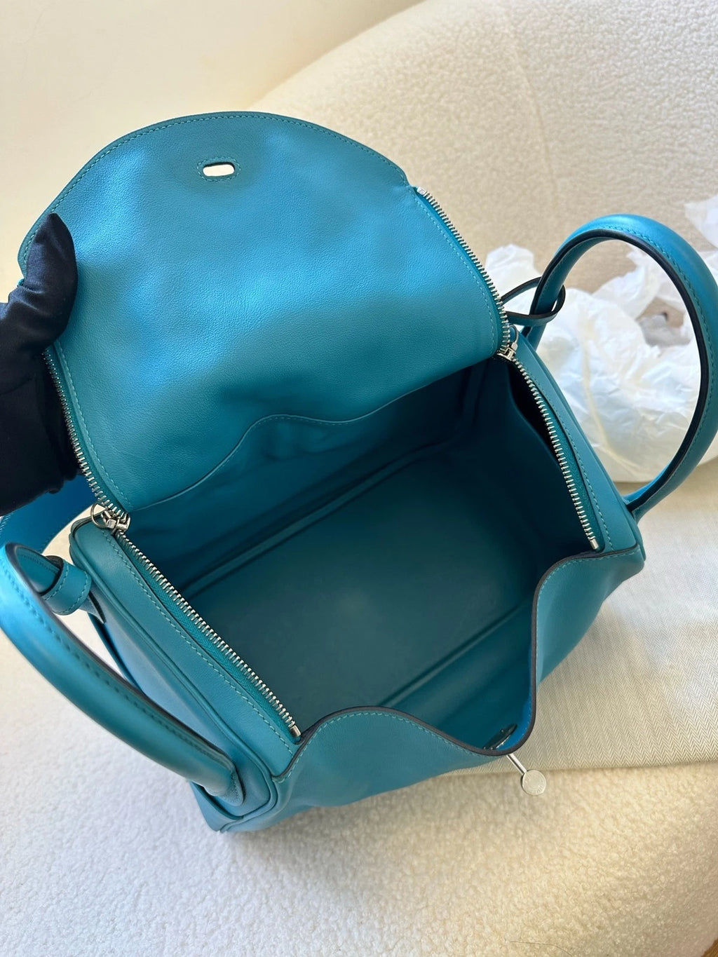 Hermes Lindy30 Blue Leather Silver Hardware Bag For Women