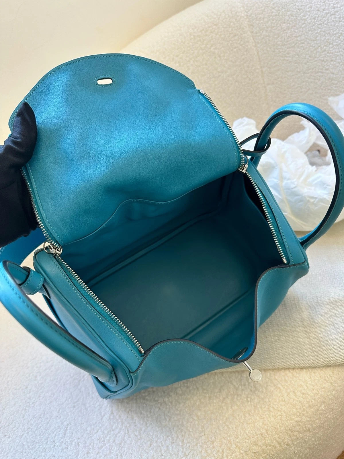 Hermes Lindy30 Blue Leather Silver Hardware Bag For Women