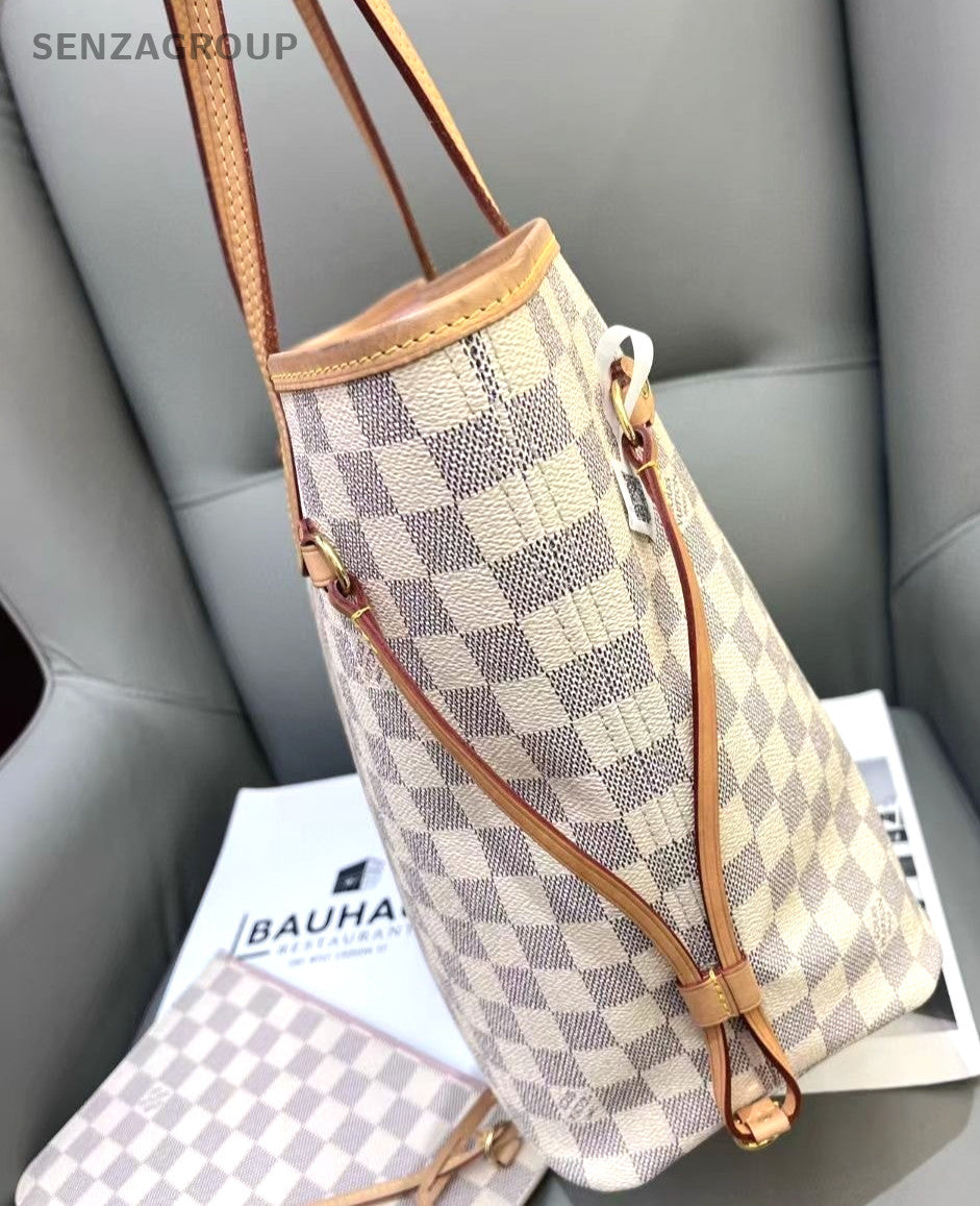 Louis Vuitton NF Neverfull MM White Damier Ebene Pouch Shoulder Bag Women