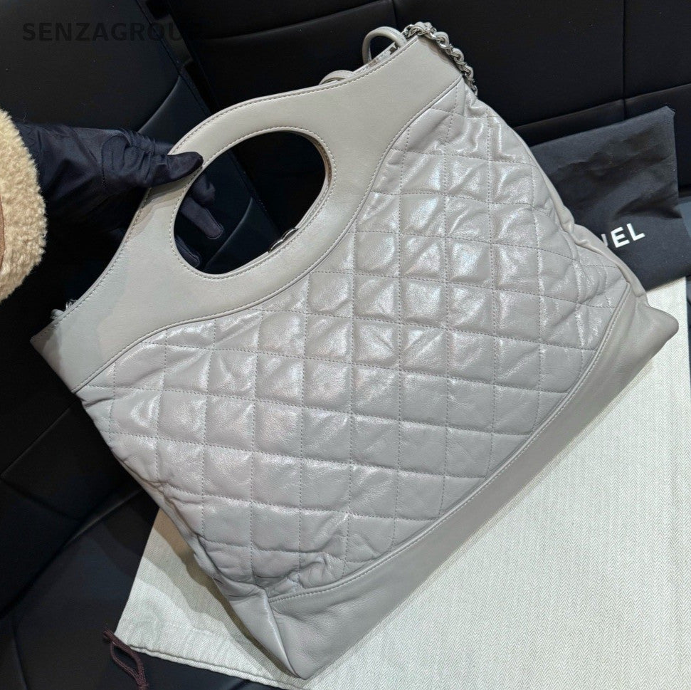 Chanel 31Bag Calfskin Chain Shoulder Bag Gray Silver Women Classic Diamond