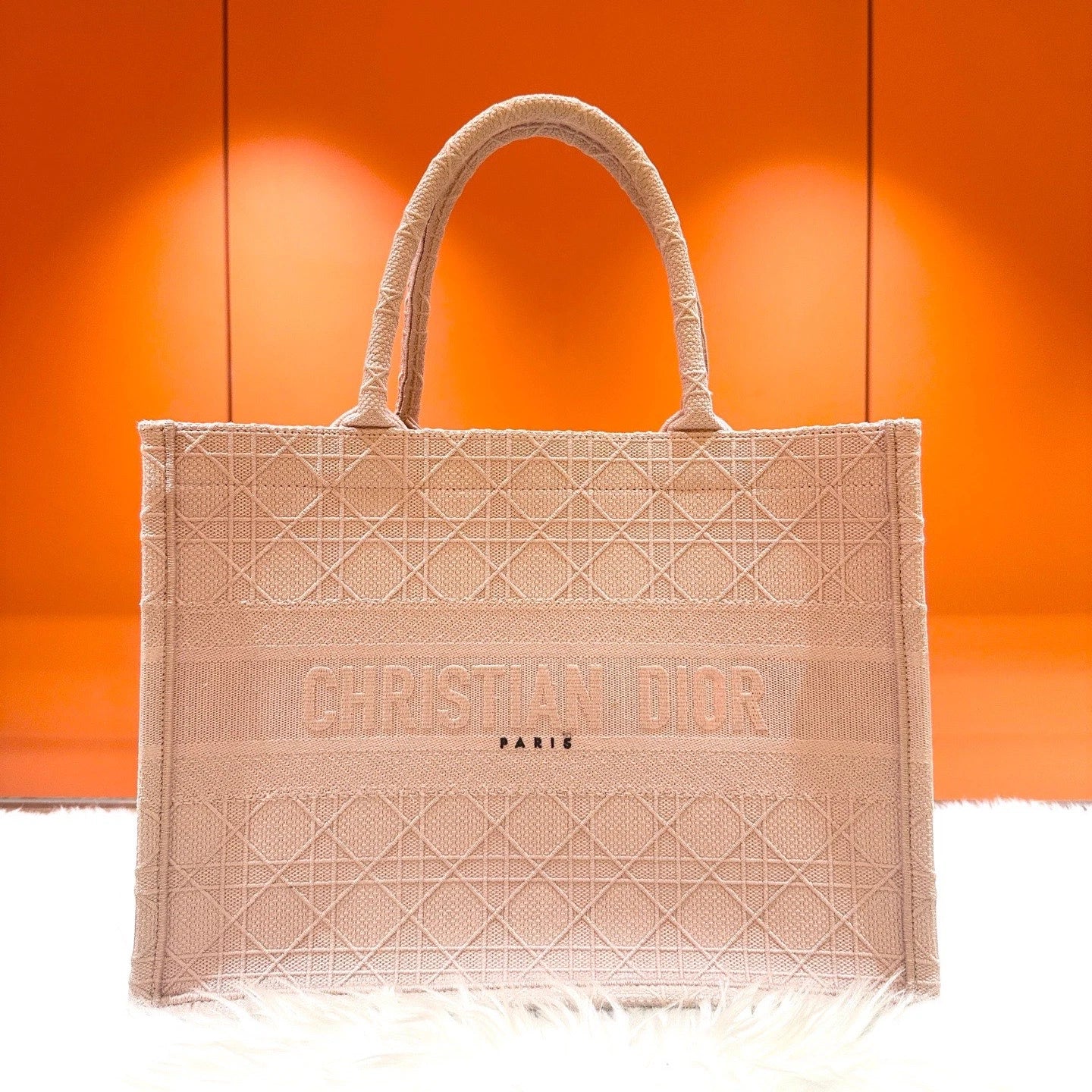 Dior Book Tote Canvas Pink Handbag Tote Bag Excellent