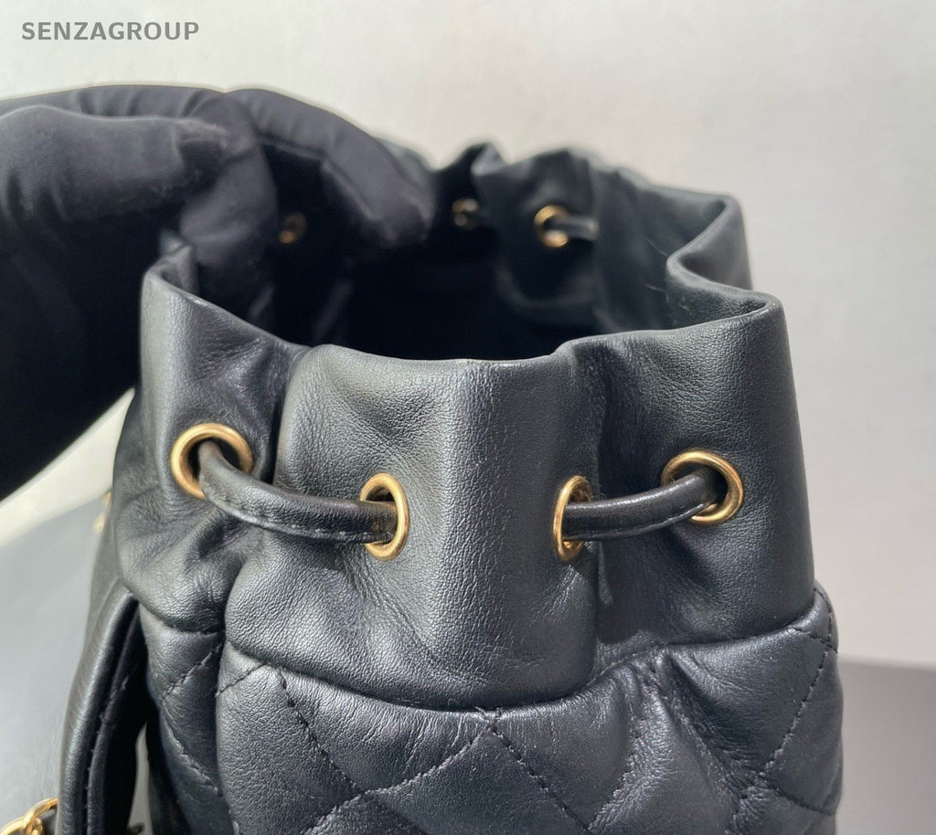 Chanel Salzburg Diamond Backpack Black Gold Unisex Adults Classic