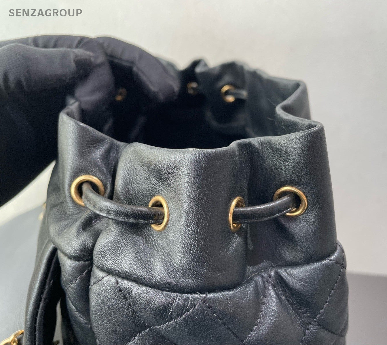 Chanel Salzburg Diamond Backpack Black Gold Unisex Adults Classic