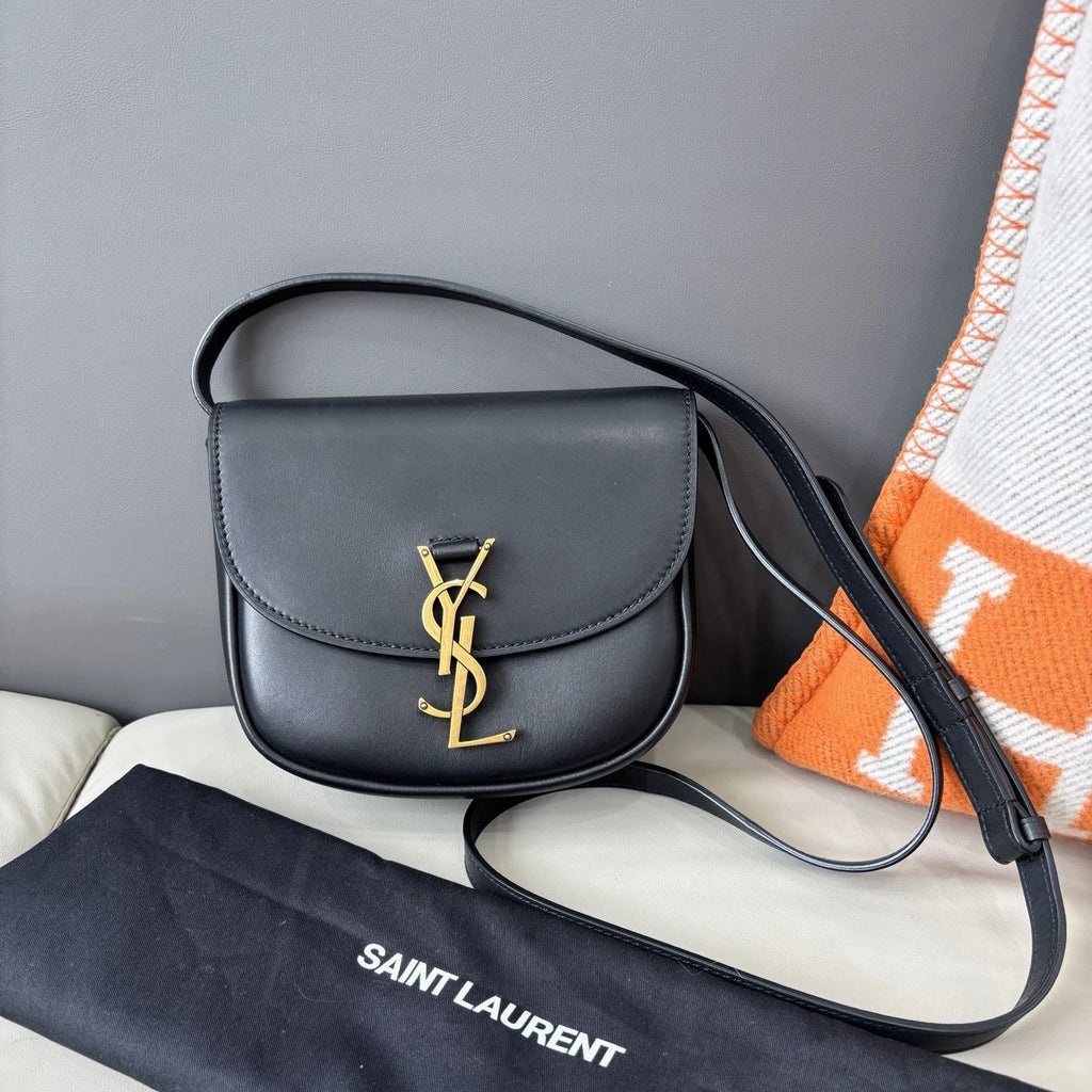 Saint Laurent Saddle Black Gold Shoulder Bag Crossbody Excellent