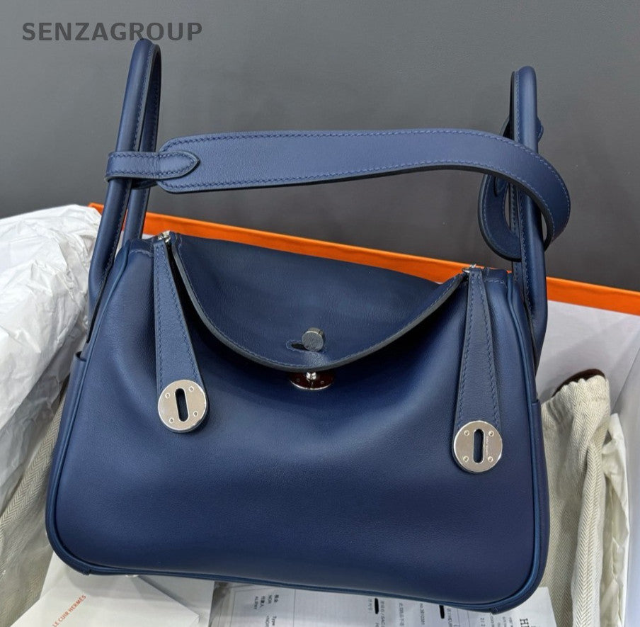 Hermes Lindy26 Swift Leather Top Handle Bag Shoulder Bag Navy Silver Used Women