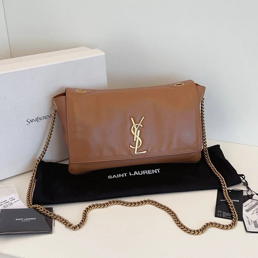 Saint Laurent Reversible Kate Chain Shoulder Crossbody Brown Gold Women Classic