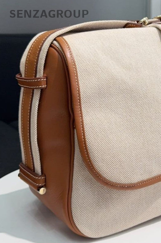 Hermes Bourlingue Canvas Shoulder Bag Crossbody Gold Brown Women Classic