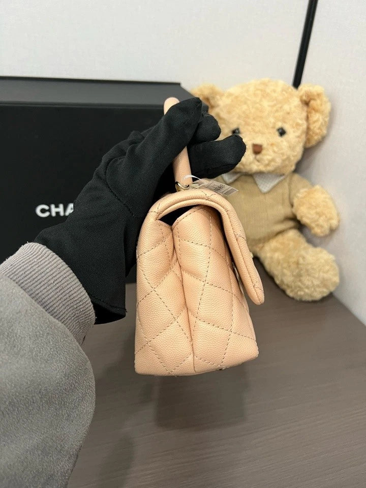 CHANEL Mini Coco Handle Pink Calfskin Shoulder Top Handle Bag For Women